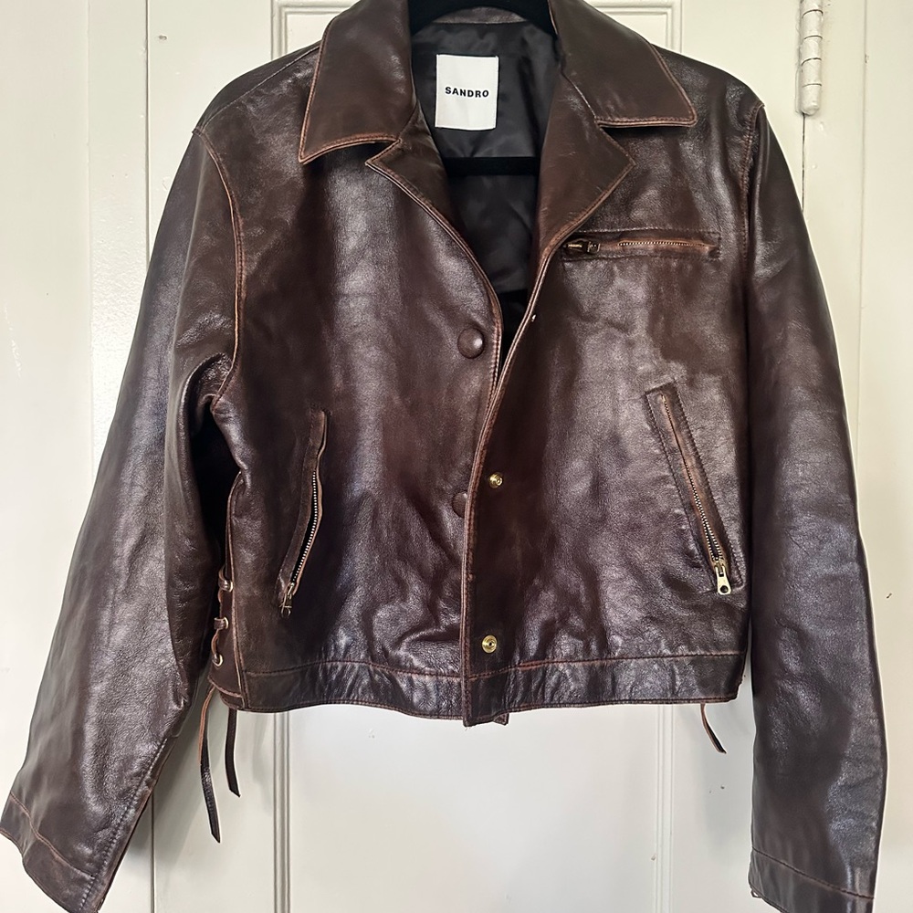 Sandro Dark Brown Leather Coat